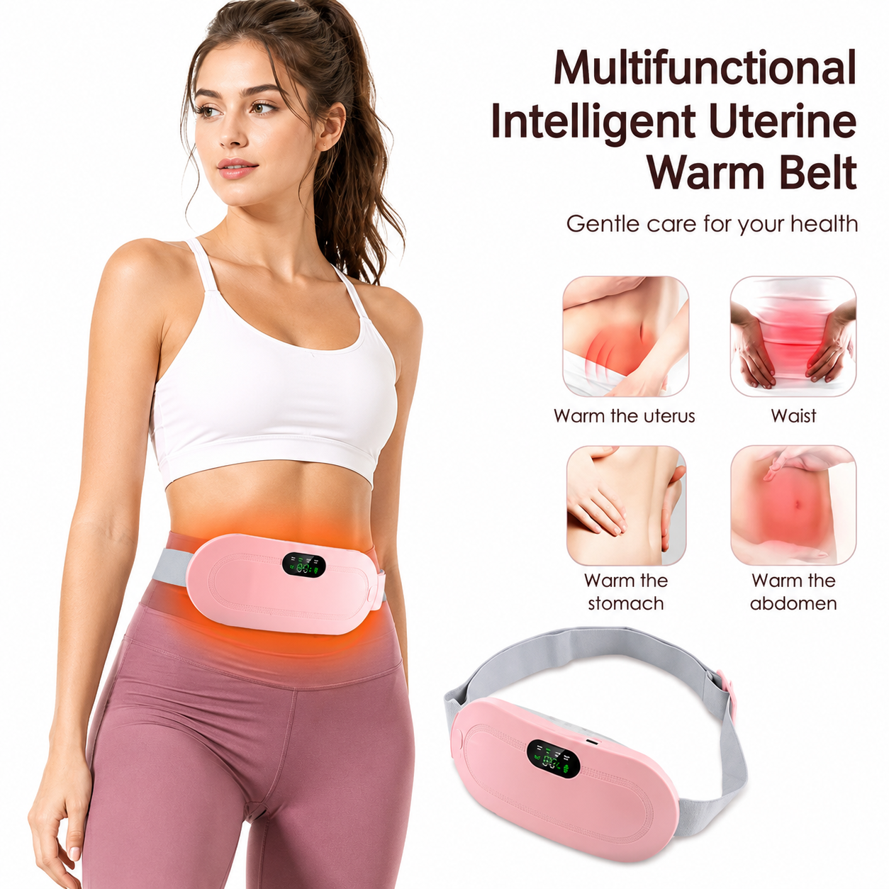 Period Cramp Relief Heating Pad Pain Device with 4 Massage Modes for Menstrual Pain and Belly or Back Pain Relief, LED Display, Comfortable Bel